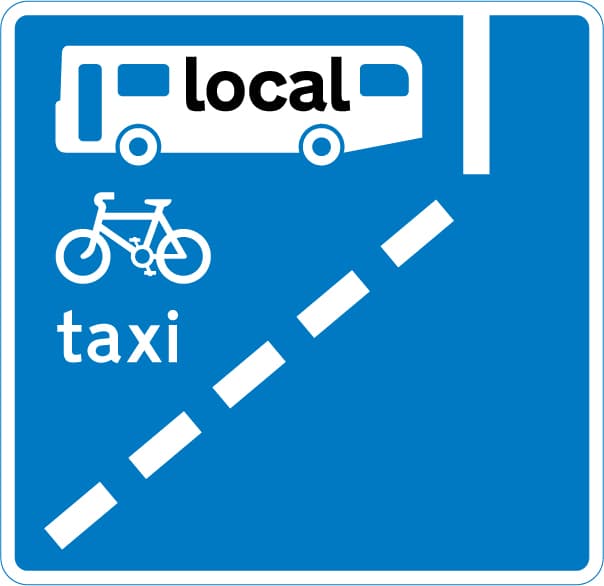 With-flow bus lane which pedal cycles and taxis may also use ahead