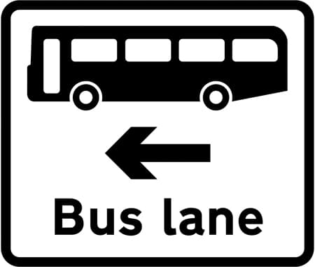 Bus lane on road at junction ahead