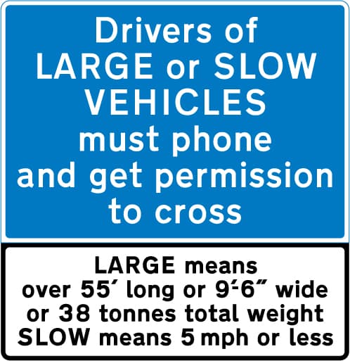 Drivers of large or slow vehicles must stop and telephone before using an automatic railway or tramway crossing