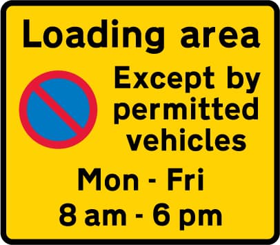 Entrance to a designated off-highway loading area in which waiting restrictions apply