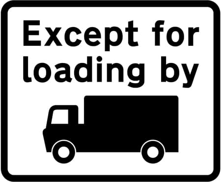 Goods vehicles requiring to enter the road for loading or unloading of goods are exempted from the prohibition conveyed by the associated sign