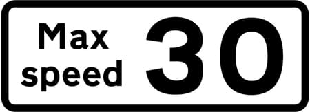 Maximum speed of 30 miles per hour advised at a bend or other hazard