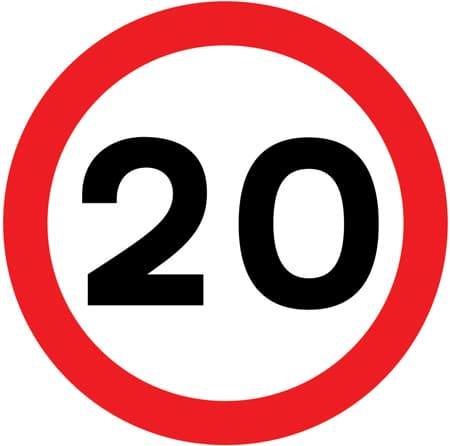 Maximum speed limit of 20 miles per hour